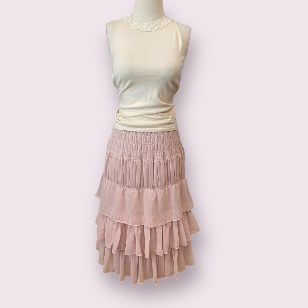 Express pink ruffle midi skirt